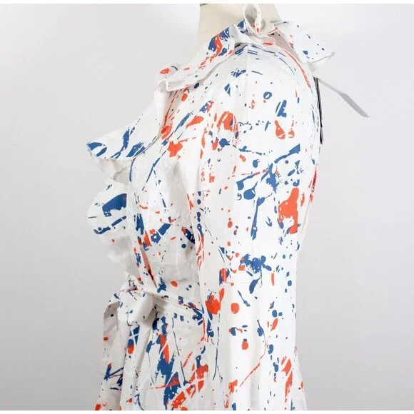New Ralph Lauren Collection Anakin dress 10 stretch linen paint splatter $2790 - Picture 9 of 13